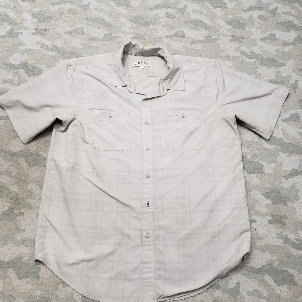 Orvis‎ Shirt Mens Large Gray Pockets Short Sleeve Button Up Outdoors